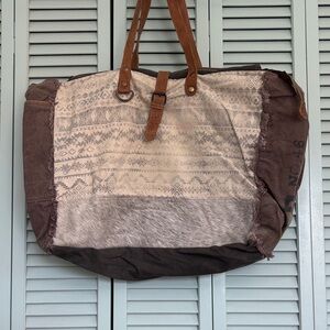 Myra Bag Brown and Cream Tribal Tote